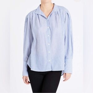 Frame Denim 100% Cotton Striped Pleated Oversized Collar Button Up Shirt SZ SP